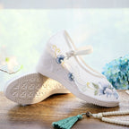 Pointed Embroidered Jane Mary Shoes Wedge