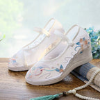 Pointed Embroidered Jane Mary Shoes Wedge