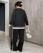 Revers-Anzug-Set in Uni-Farben mit Rippstrick-Streifen-Details