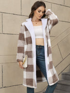 Retro Langschaftjacke mit Kapuze im Zweifarben-Karo