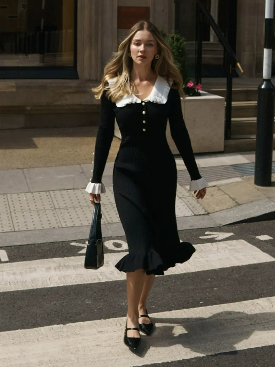【Sanfte Stimmungsträgerin】Französisches Rüschen-Jerseykleid
