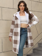 Retro Langschaftjacke mit Kapuze im Zweifarben-Karo