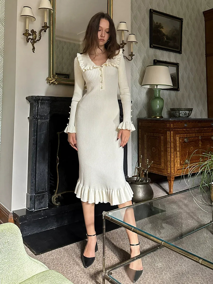 【Sanfte Stimmungsträgerin】Französisches Rüschen-Jerseykleid