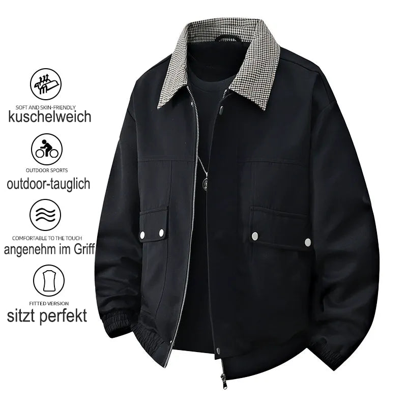 Kontrast-Farben Karo-Jacke Herren mit Klappenkragen | Utility-Stil | Neuheit Herbst/Winter