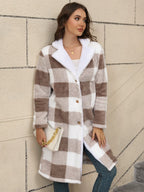 Retro Langschaftjacke mit Kapuze im Zweifarben-Karo