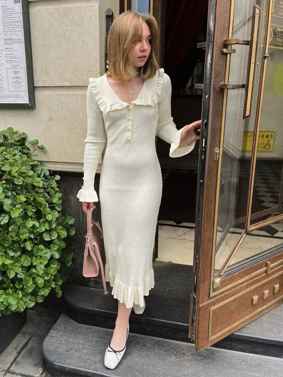 【Sanfte Stimmungsträgerin】Französisches Rüschen-Jerseykleid