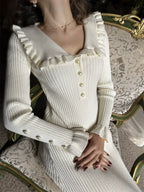 【Sanfte Stimmungsträgerin】Französisches Rüschen-Jerseykleid