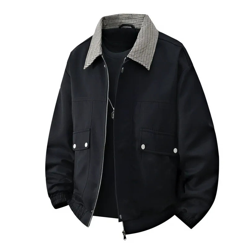 Kontrast-Farben Karo-Jacke Herren mit Klappenkragen | Utility-Stil | Neuheit Herbst/Winter