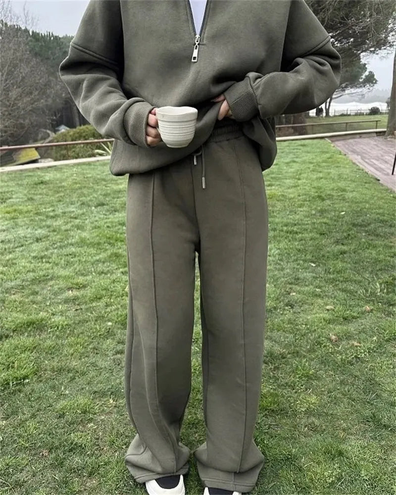 Mode Kapuzenpulli & Hose Set - Halbgeknöpft, Bequem & Oversized