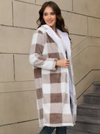 Retro Langschaftjacke mit Kapuze im Zweifarben-Karo