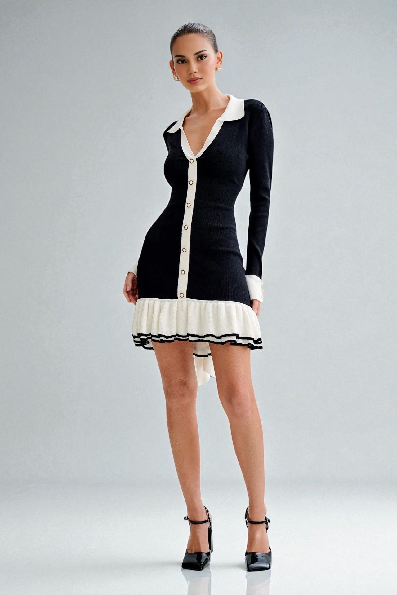 Hepburn-Style Strickkleid mit Kontrastakzenten | Zeitlose Eleganz neu interpretiert