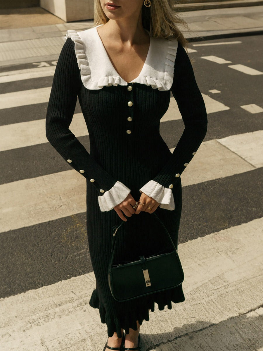 【Sanfte Stimmungsträgerin】Französisches Rüschen-Jerseykleid