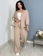 Revers-Anzug-Set in Uni-Farben mit Rippstrick-Streifen-Details
