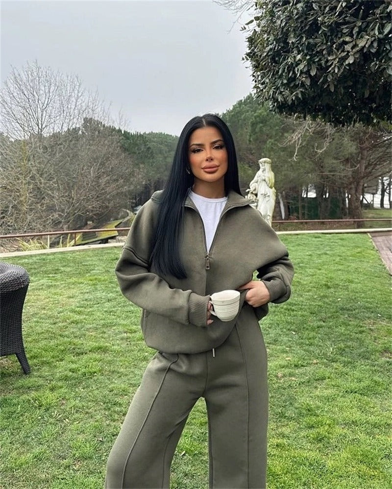 Mode Kapuzenpulli & Hose Set - Halbgeknöpft, Bequem & Oversized