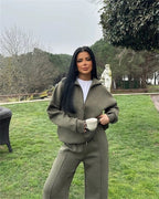 Mode Kapuzenpulli & Hose Set - Halbgeknöpft, Bequem & Oversized