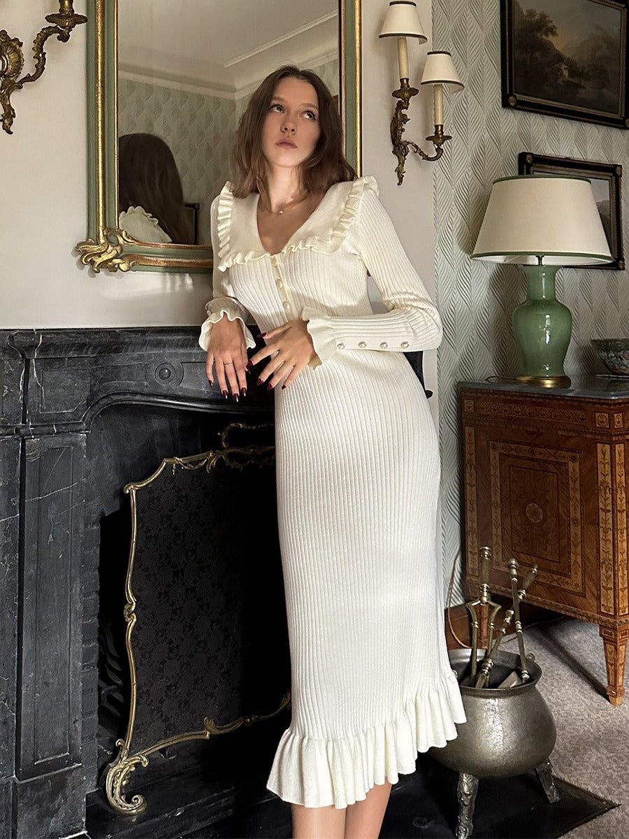 【Sanfte Stimmungsträgerin】Französisches Rüschen-Jerseykleid