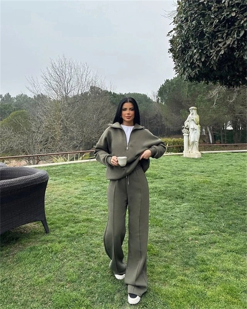 Mode Kapuzenpulli & Hose Set - Halbgeknöpft, Bequem & Oversized