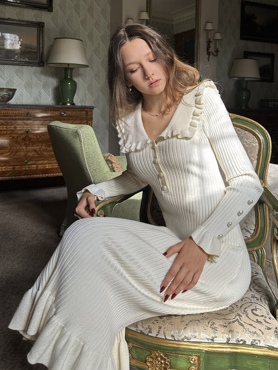 【Sanfte Stimmungsträgerin】Französisches Rüschen-Jerseykleid