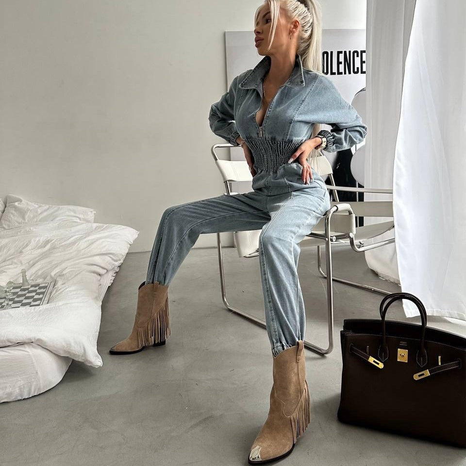 Retro-Denim Overall mit Taillenbetonung (Overall / Kombi)