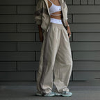 Farbkontrast-Sportset (Langarm-Jacket &amp; Weite Hose)