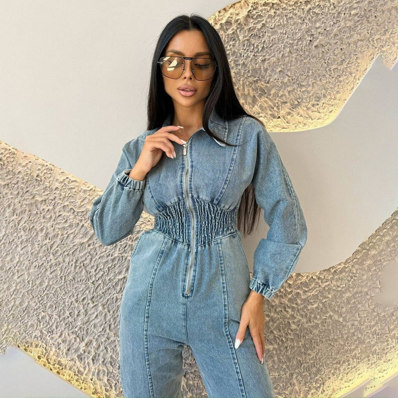 Retro-Denim Overall mit Taillenbetonung (Overall / Kombi)