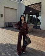 Mode Kapuzenpulli & Hose Set - Halbgeknöpft, Bequem & Oversized