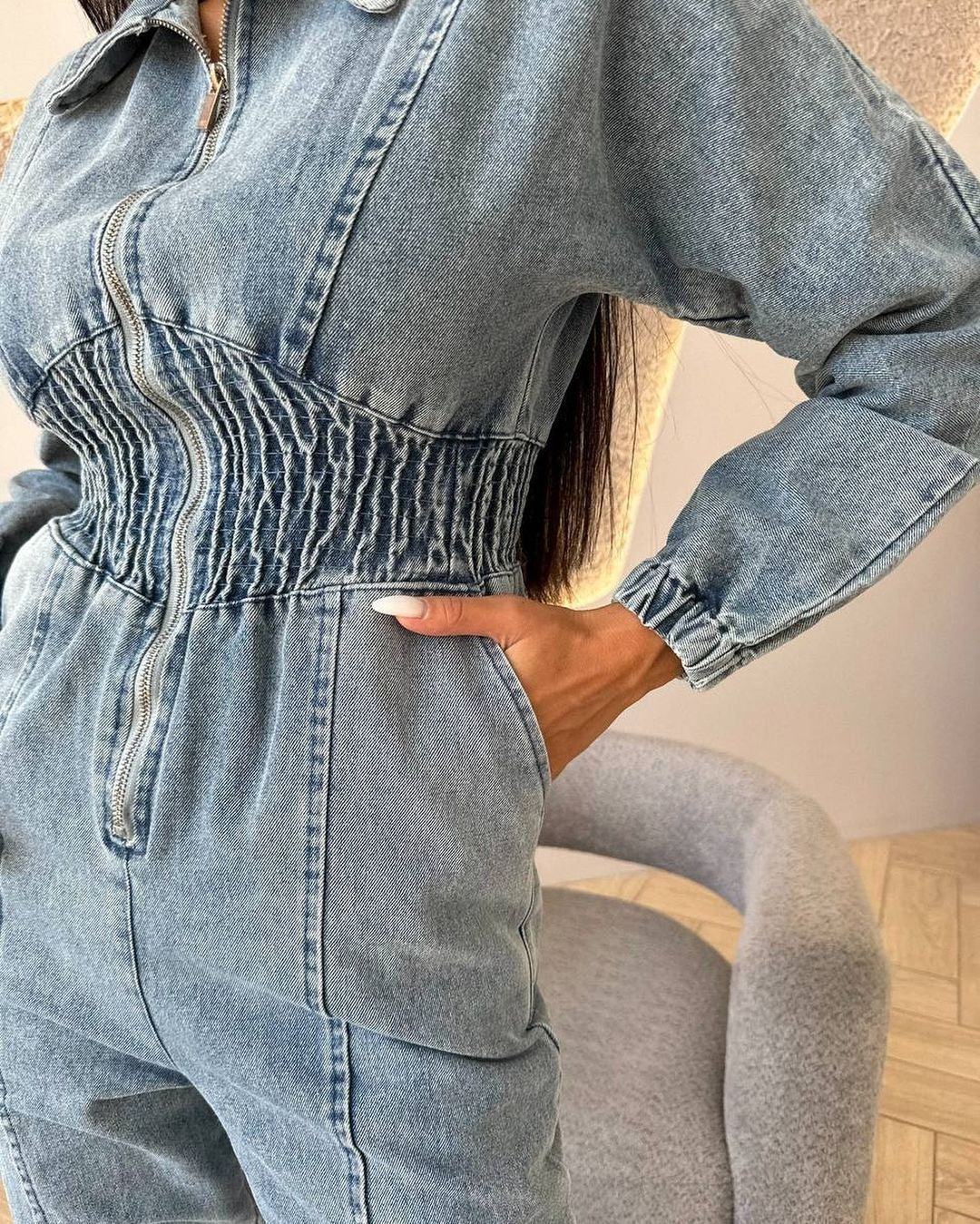 Retro-Denim Overall mit Taillenbetonung (Overall / Kombi)