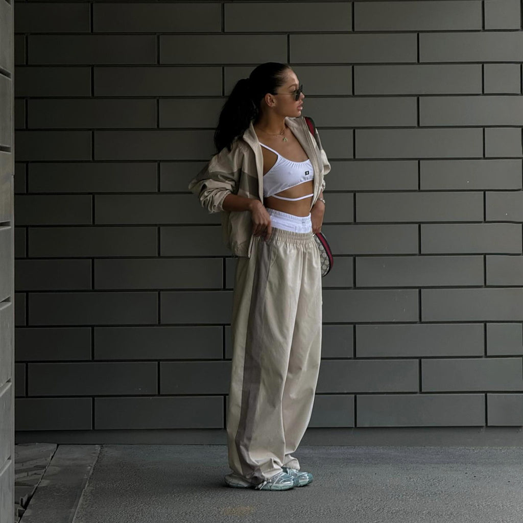 Farbkontrast-Sportset (Langarm-Jacket &amp; Weite Hose)