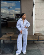 Mode Kapuzenpulli & Hose Set - Halbgeknöpft, Bequem & Oversized