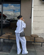 Mode Kapuzenpulli & Hose Set - Halbgeknöpft, Bequem & Oversized