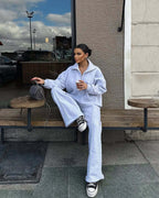 Mode Kapuzenpulli & Hose Set - Halbgeknöpft, Bequem & Oversized
