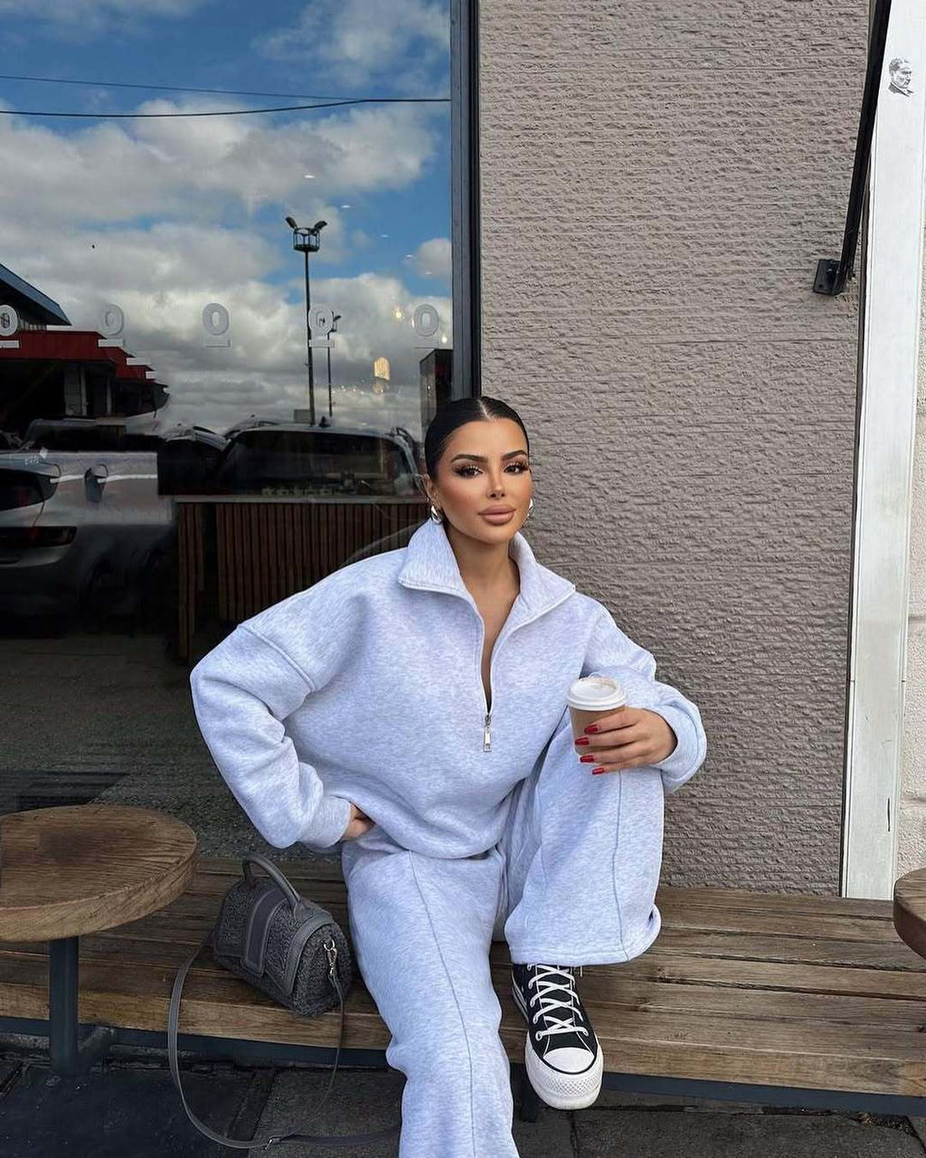 Mode Kapuzenpulli & Hose Set - Halbgeknöpft, Bequem & Oversized