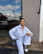 Mode Kapuzenpulli & Hose Set - Halbgeknöpft, Bequem & Oversized