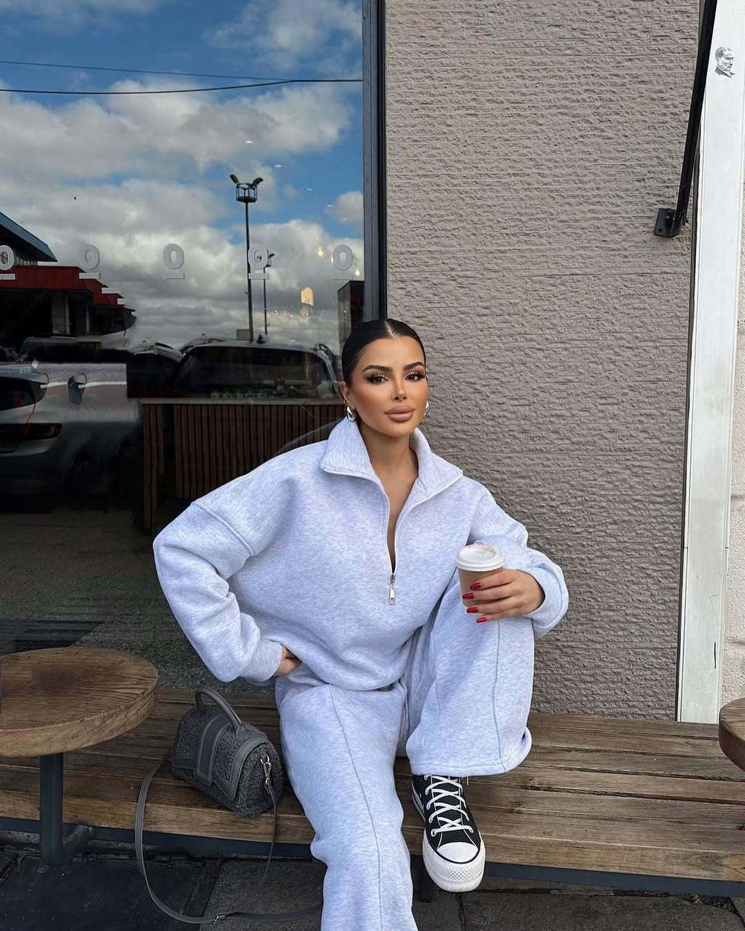 Mode Kapuzenpulli & Hose Set - Halbgeknöpft, Bequem & Oversized