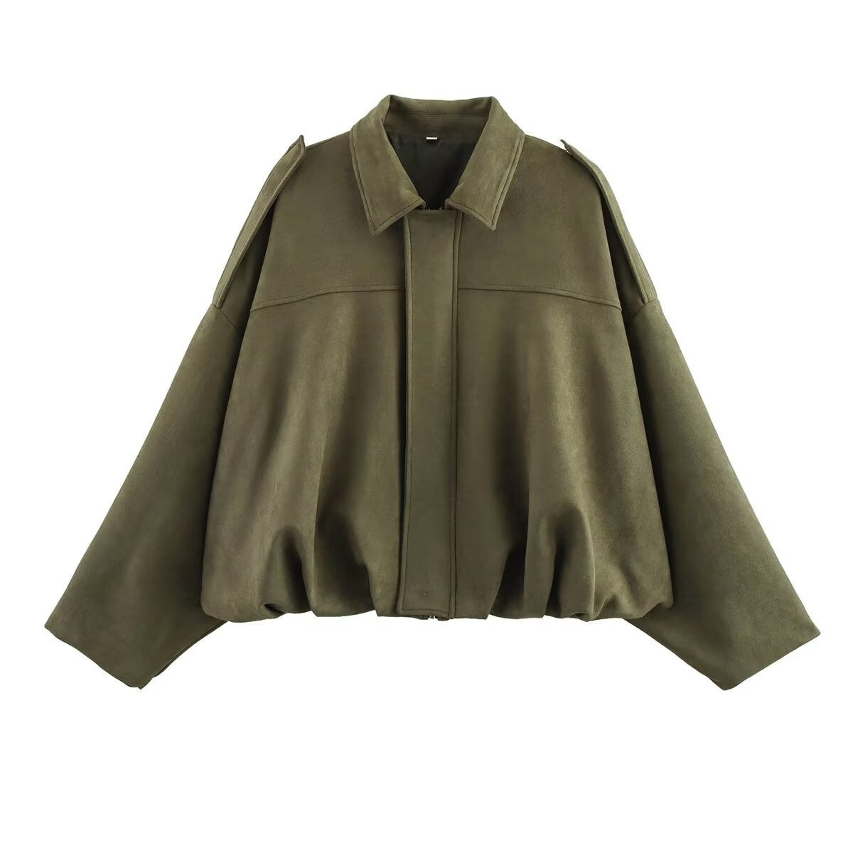 Baseballjacke mit Umlegekragen in Wildlederoptik